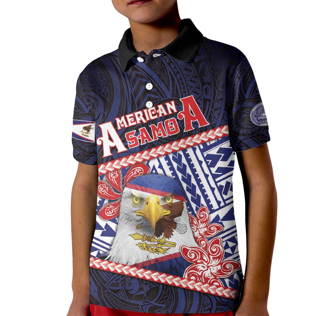 Personalized American Samoa Kid Polo Shirt Bald Eagle With Polynesian Pattern DT05 Kid Navy - Polynesian Pride