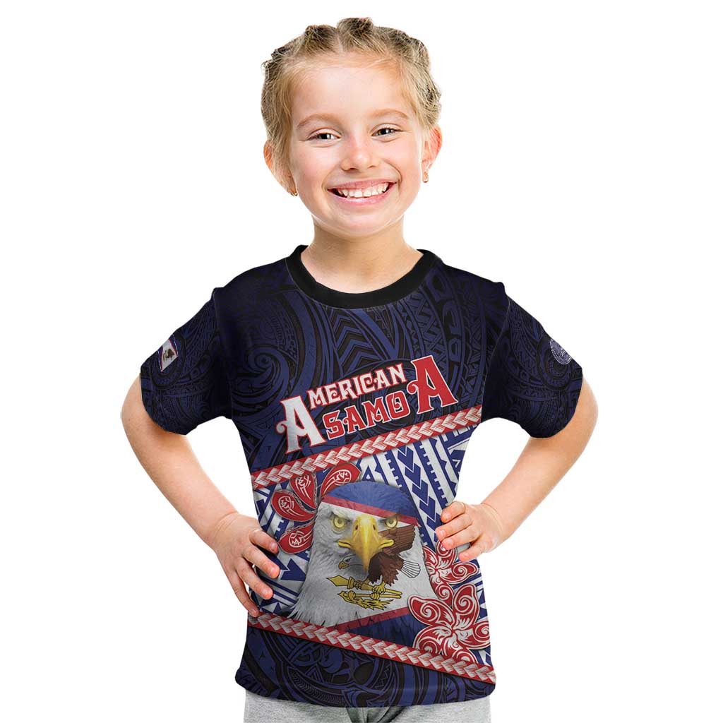 Personalized American Samoa Kid T Shirt Bald Eagle With Polynesian Pattern DT05 Navy - Polynesian Pride