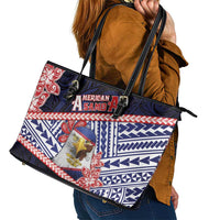 American Samoa Leather Tote Bag Bald Eagle With Polynesian Pattern - Polynesian Pride