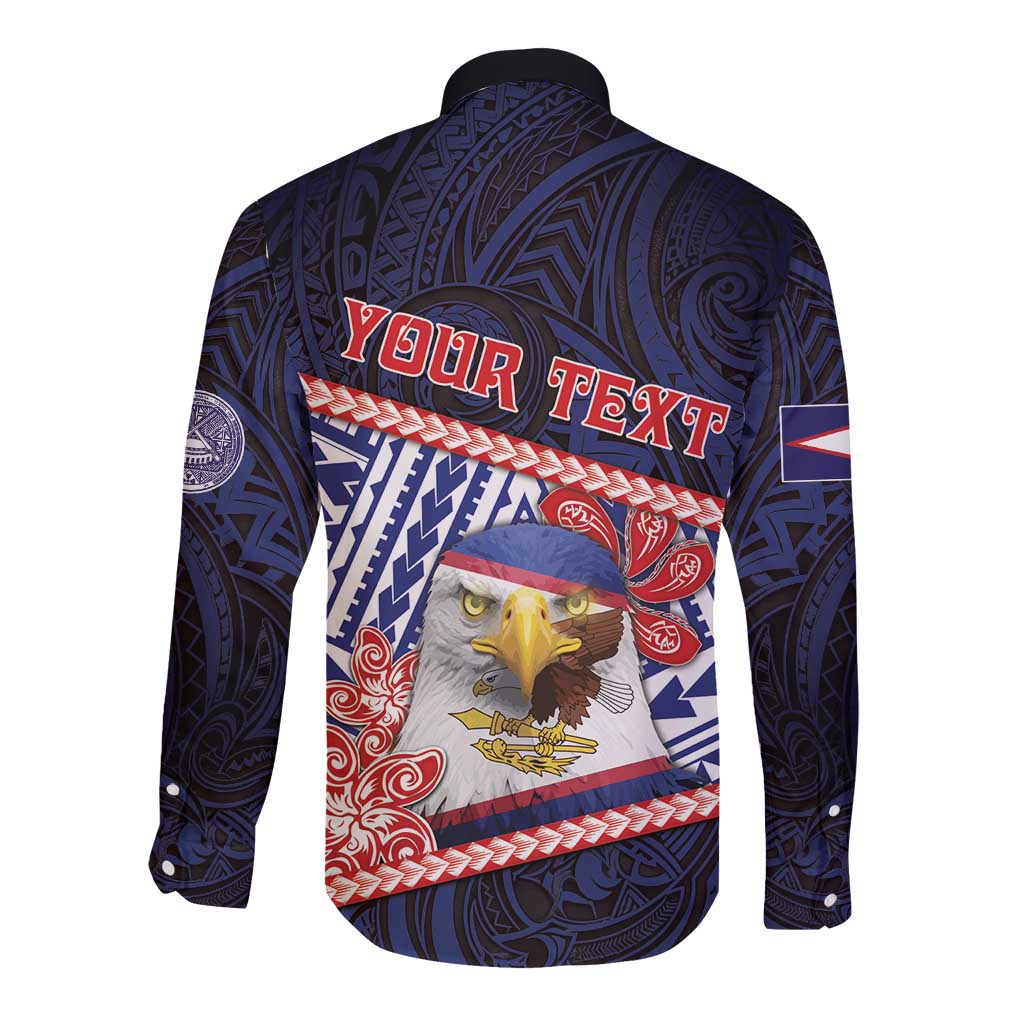 Personalized American Samoa Long Sleeve Button Shirt Bald Eagle With Polynesian Pattern - Polynesian Pride