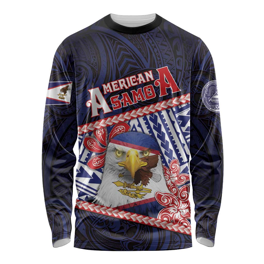 Personalized American Samoa Long Sleeve Shirt Bald Eagle With Polynesian Pattern DT05 Unisex Navy - Polynesian Pride