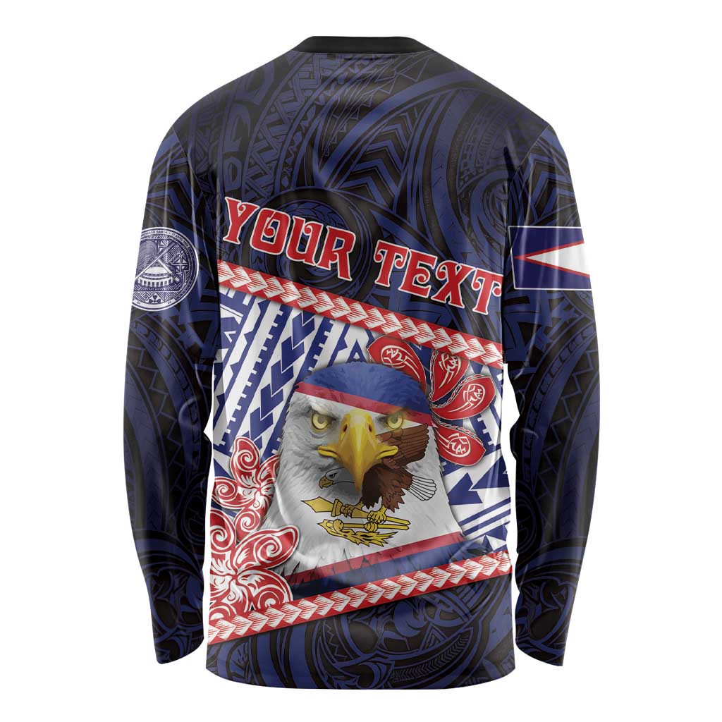 Personalized American Samoa Long Sleeve Shirt Bald Eagle With Polynesian Pattern - Polynesian Pride