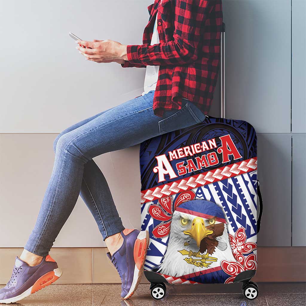 American Samoa Luggage Cover Bald Eagle With Polynesian Pattern - Polynesian Pride