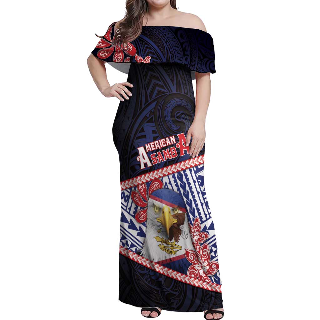 Personalized American Samoa Off Shoulder Maxi Dress Bald Eagle With Polynesian Pattern - Polynesian Pride