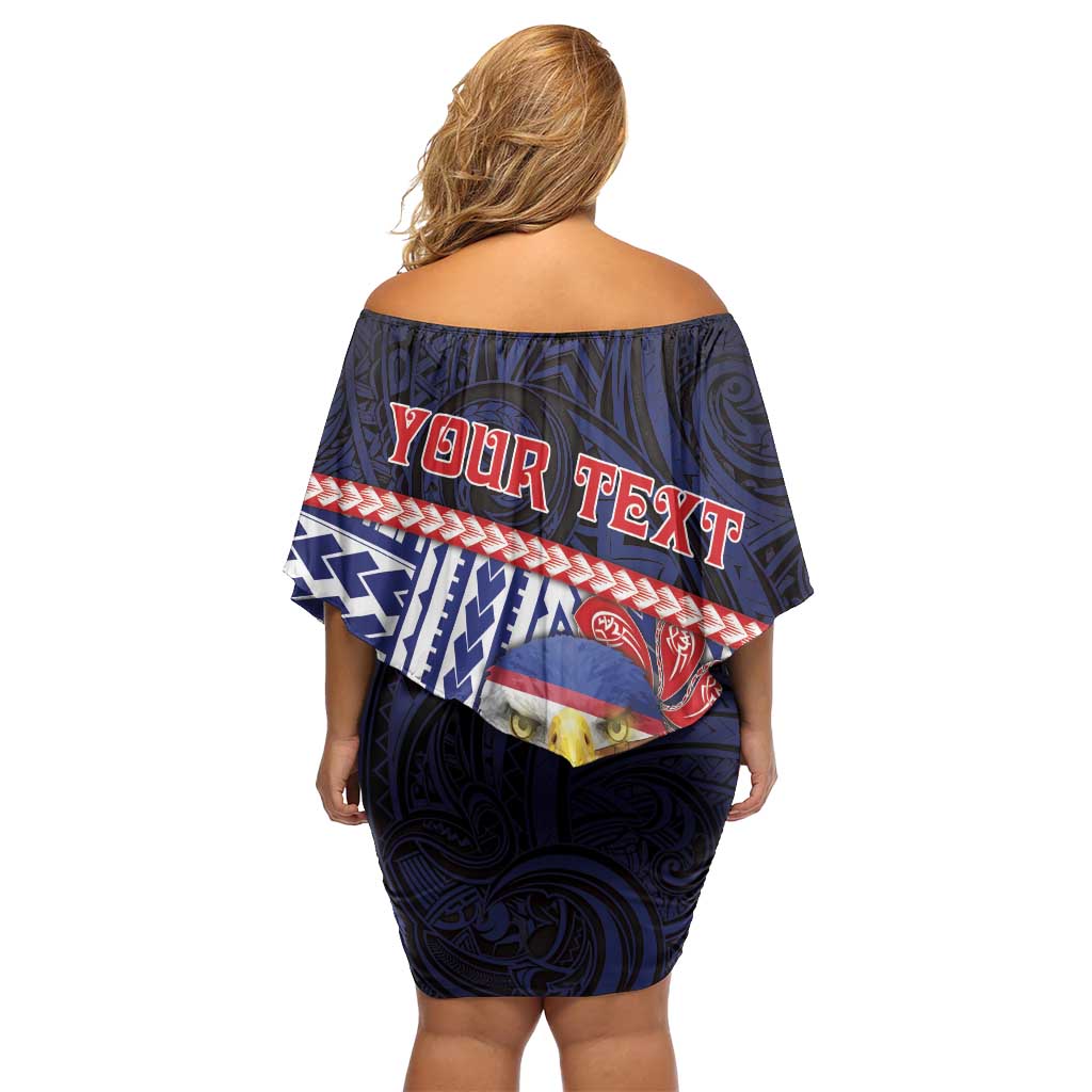 Personalized American Samoa Off Shoulder Short Dress Bald Eagle With Polynesian Pattern - Polynesian Pride