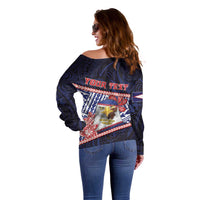 Personalized American Samoa Off Shoulder Sweater Bald Eagle With Polynesian Pattern - Polynesian Pride