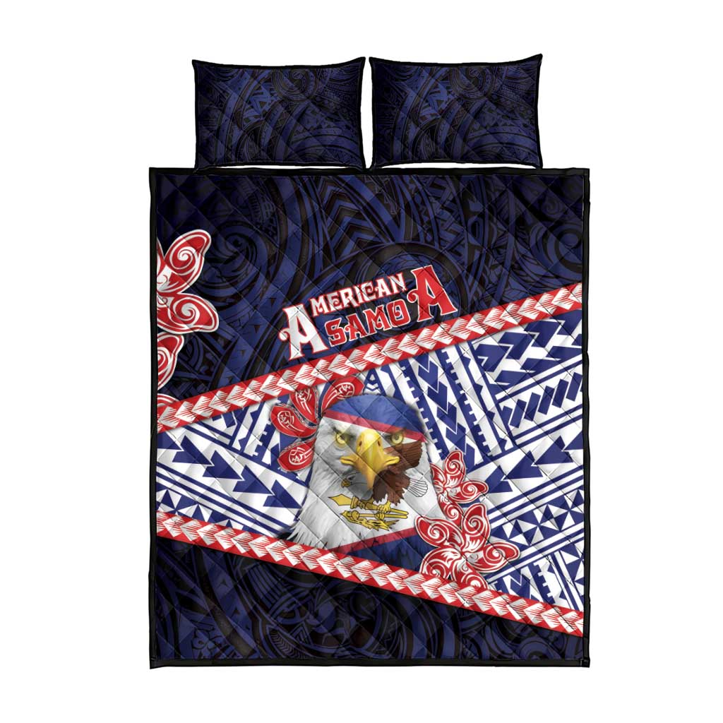 American Samoa Quilt Bed Set Bald Eagle With Polynesian Pattern - Polynesian Pride
