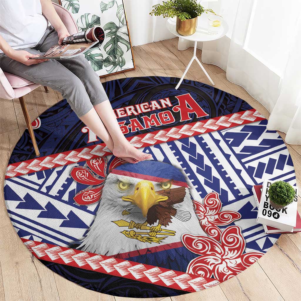 American Samoa Round Carpet Bald Eagle With Polynesian Pattern - Polynesian Pride