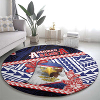 American Samoa Round Carpet Bald Eagle With Polynesian Pattern - Polynesian Pride