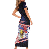 Personalized American Samoa Short Sleeve Bodycon Dress Bald Eagle With Polynesian Pattern - Polynesian Pride