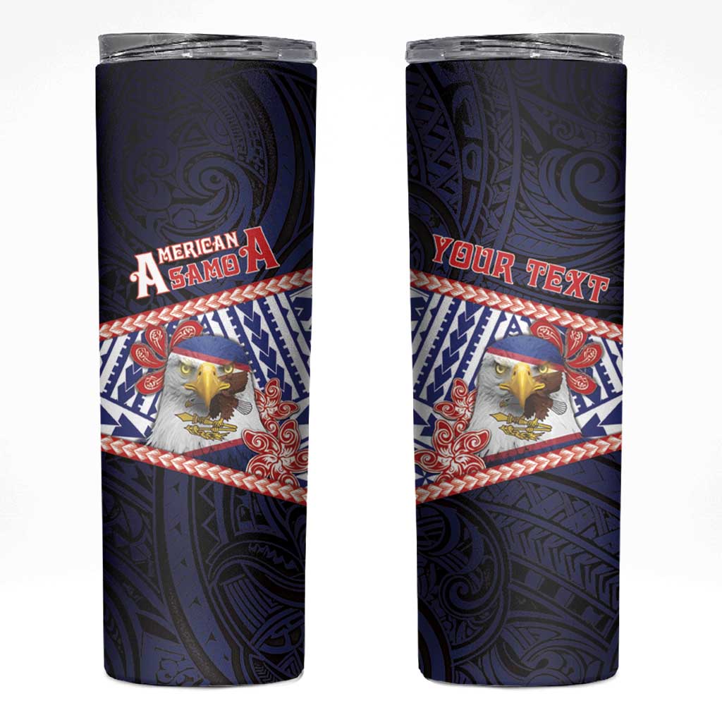 Personalized American Samoa Skinny Tumbler Bald Eagle With Polynesian Pattern - Polynesian Pride