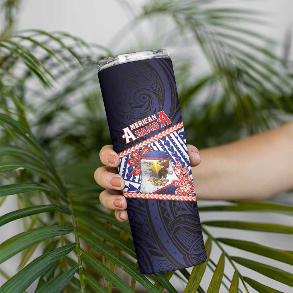 Personalized American Samoa Skinny Tumbler Bald Eagle With Polynesian Pattern - Polynesian Pride