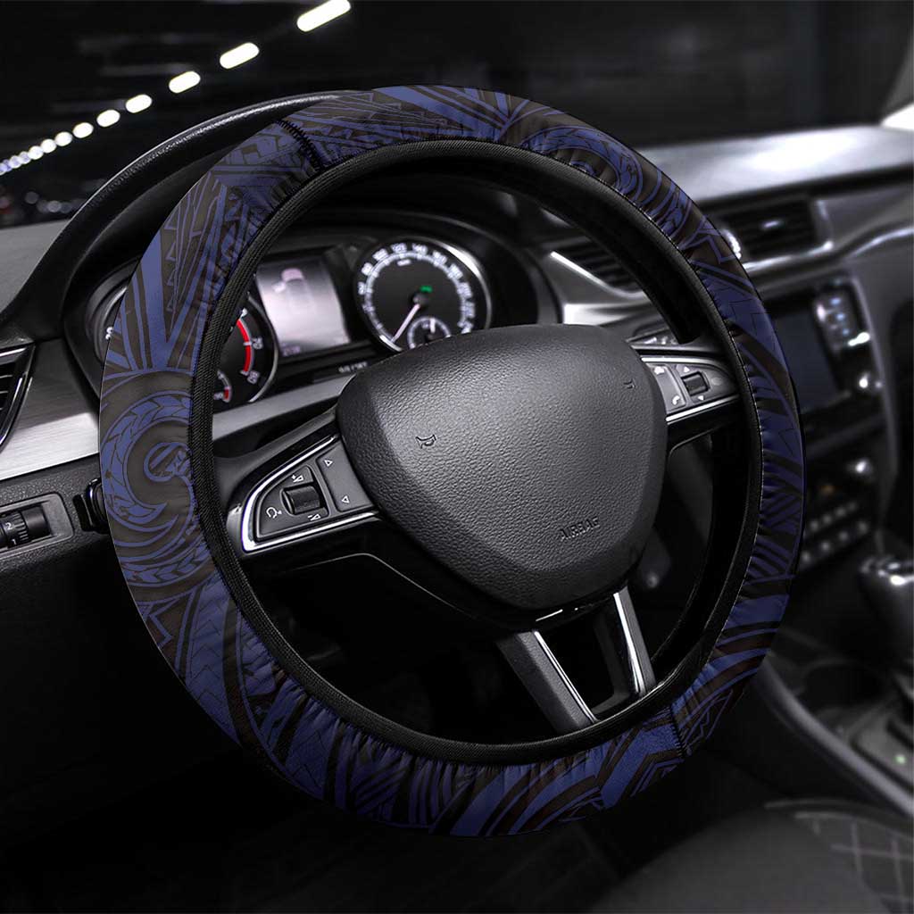 American Samoa Steering Wheel Cover Bald Eagle With Polynesian Pattern DT05 Universal Fit Navy - Polynesian Pride