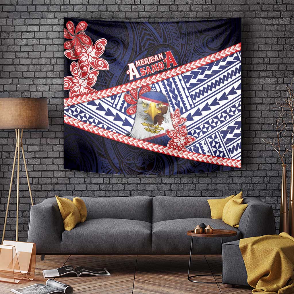 American Samoa Tapestry Bald Eagle With Polynesian Pattern DT05 Navy - Polynesian Pride