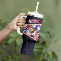 Personalized American Samoa Tumbler With Handle Bald Eagle With Polynesian Pattern - Polynesian Pride