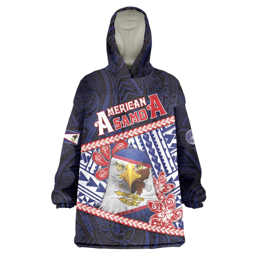 Personalized American Samoa Wearable Blanket Hoodie Bald Eagle With Polynesian Pattern DT05 One Size Navy - Polynesian Pride