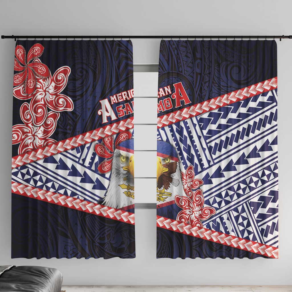 American Samoa Window Curtain Bald Eagle With Polynesian Pattern DT05 With Hooks Navy - Polynesian Pride