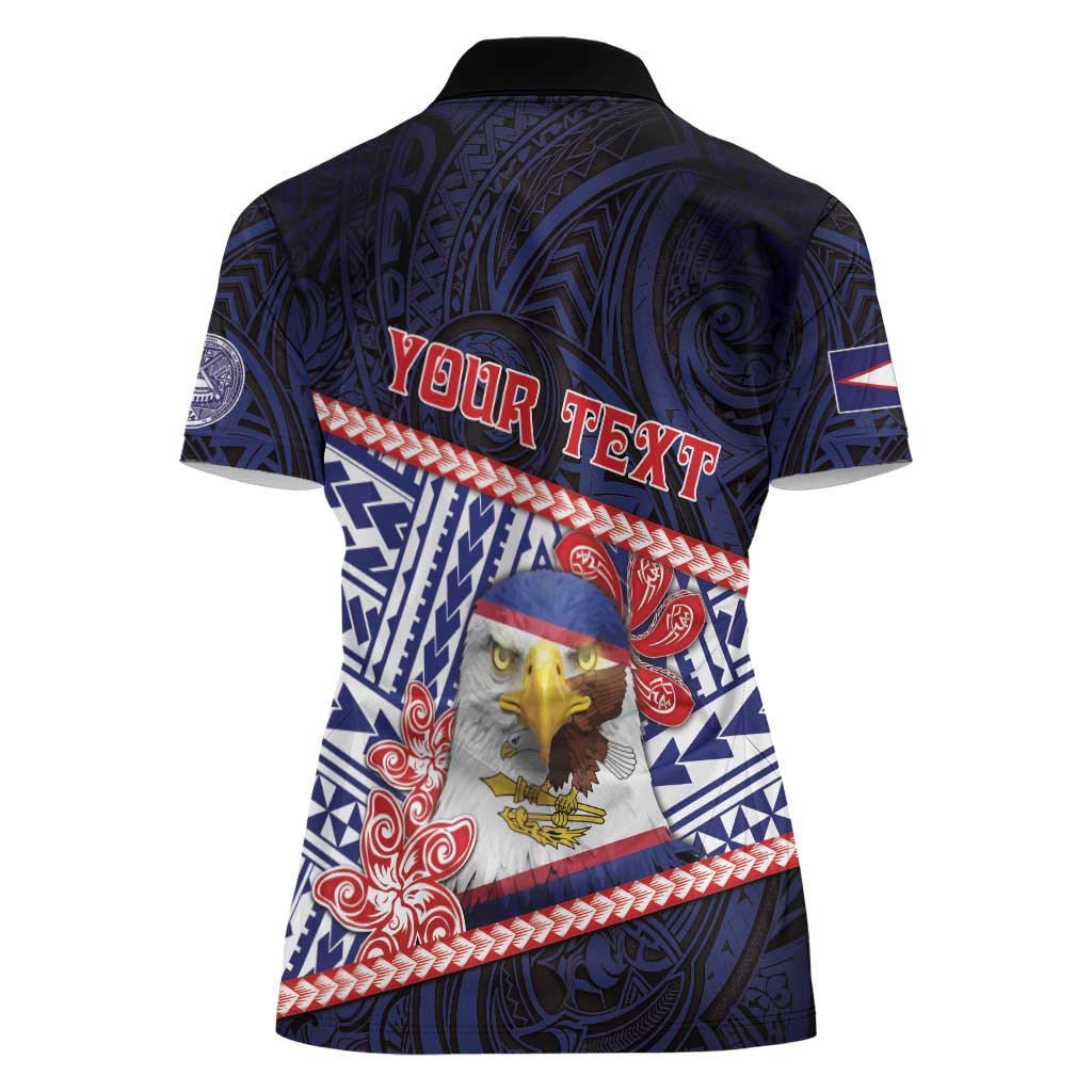 Personalized American Samoa Women Polo Shirt Bald Eagle With Polynesian Pattern - Polynesian Pride
