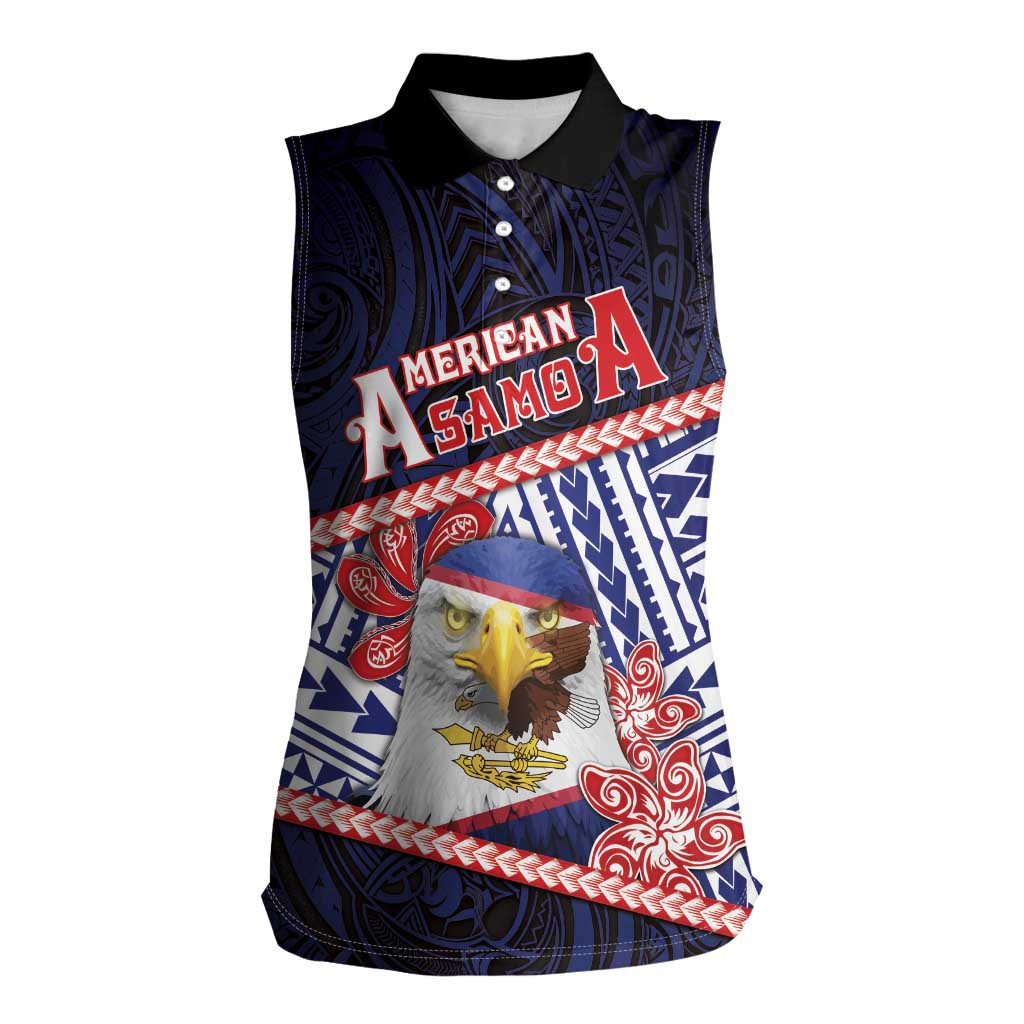 Personalized American Samoa Women Sleeveless Polo Shirt Bald Eagle With Polynesian Pattern DT05 Female Navy - Polynesian Pride