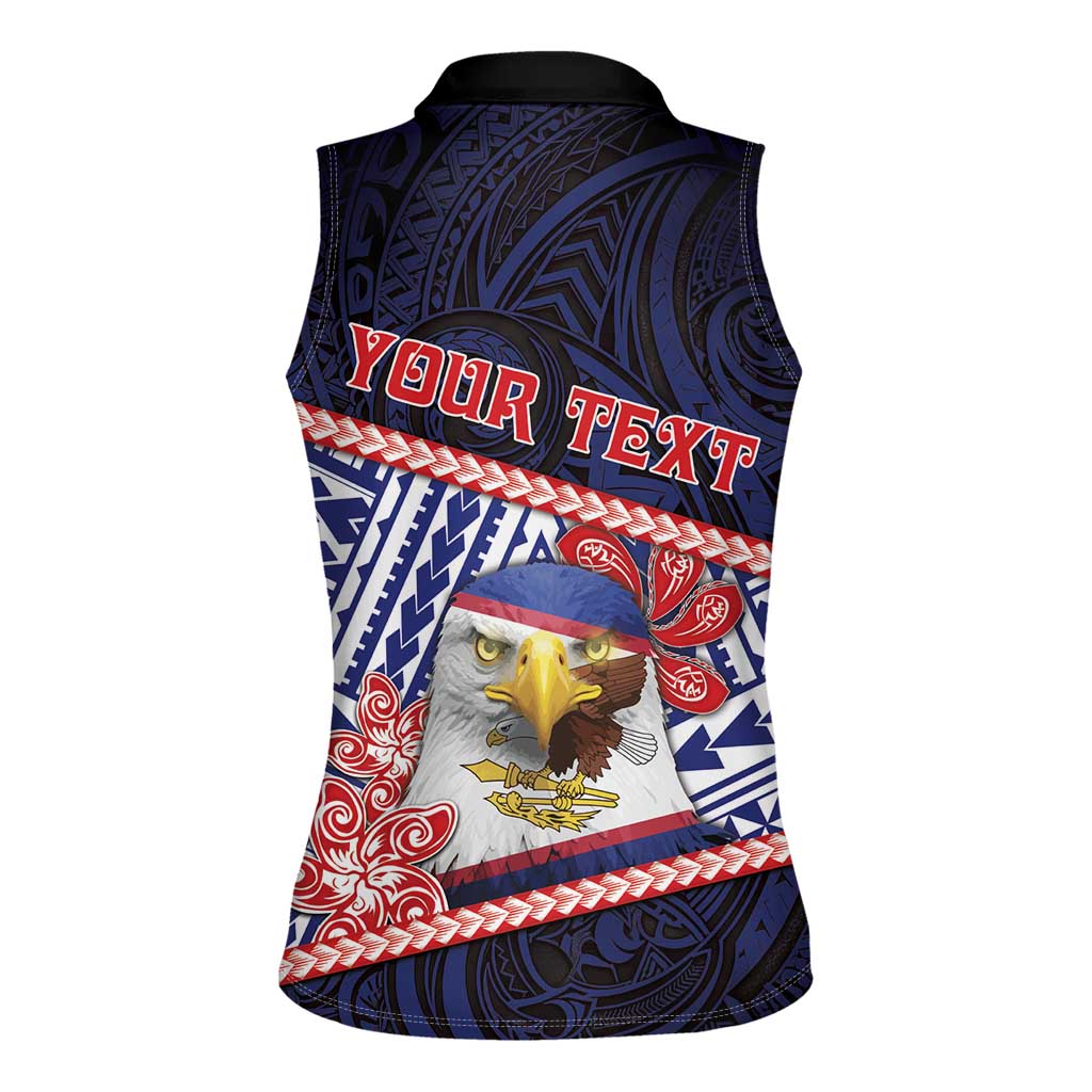 Personalized American Samoa Women Sleeveless Polo Shirt Bald Eagle With Polynesian Pattern - Polynesian Pride