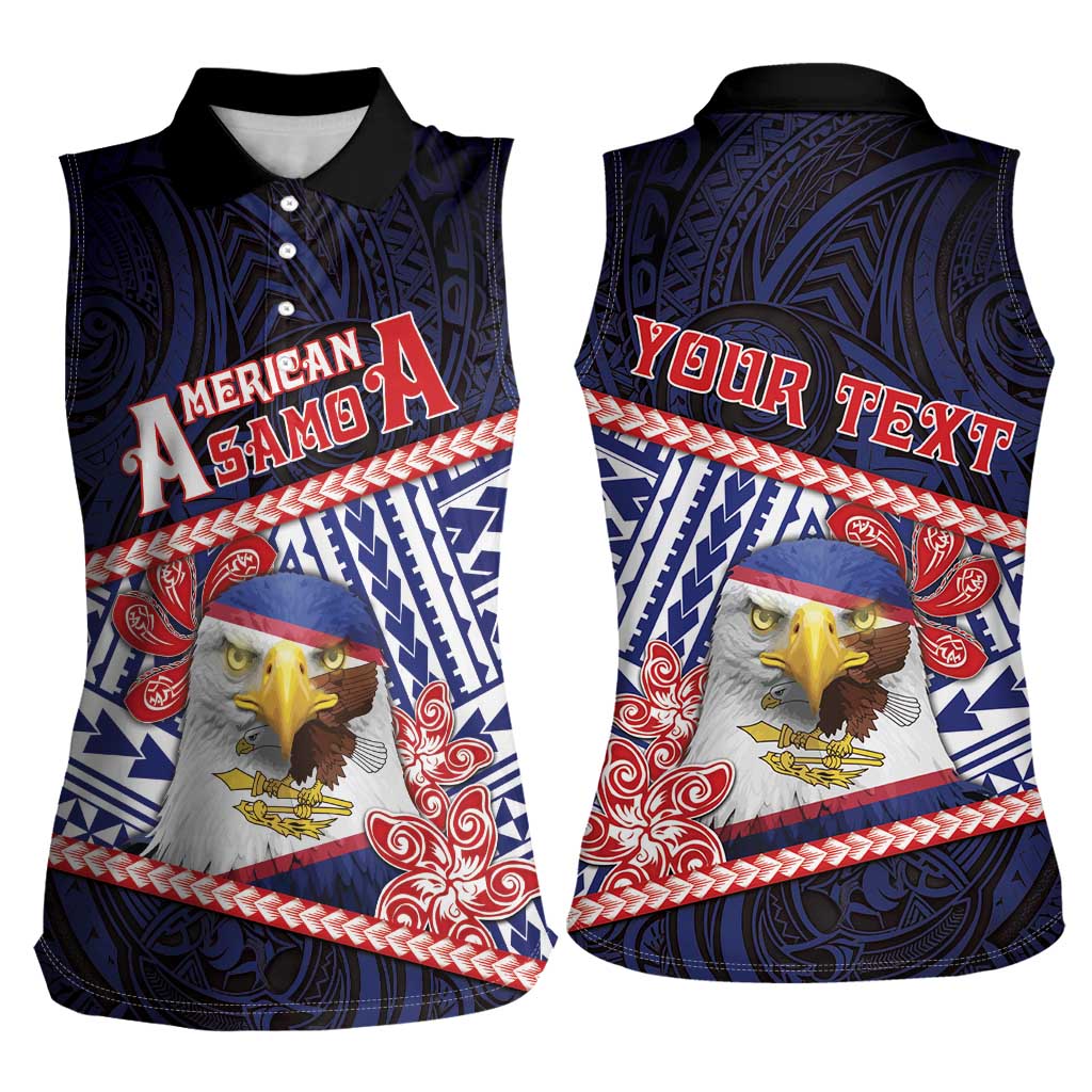 Personalized American Samoa Women Sleeveless Polo Shirt Bald Eagle With Polynesian Pattern - Polynesian Pride
