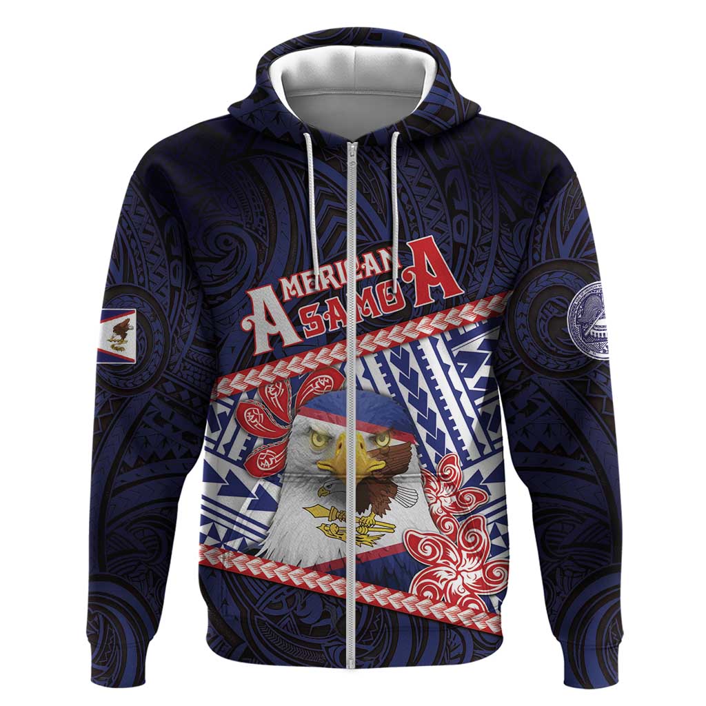 Personalized American Samoa Zip Hoodie Bald Eagle With Polynesian Pattern DT05 Zip Hoodie Navy - Polynesian Pride