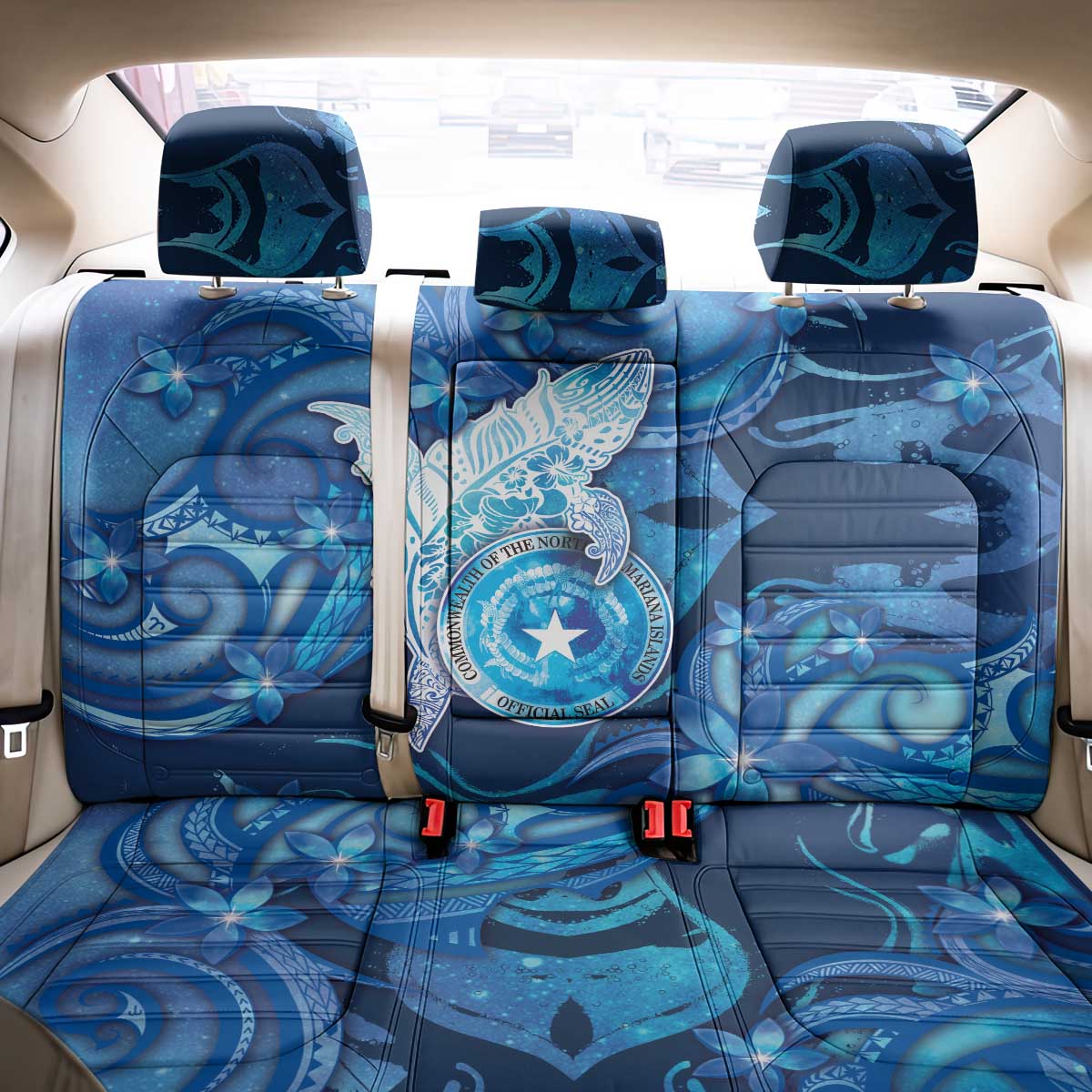 Northern Mariana Islands Back Car Seat Cover Galaxy Polynesian Shark Tattoo - Polynesian Pride