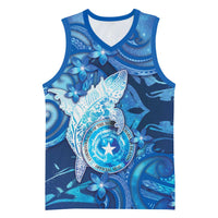 Personalised Northern Mariana Islands Basketball Jersey Galaxy Polynesian Shark Tattoo DT05 Unisex Blue - Polynesian Pride