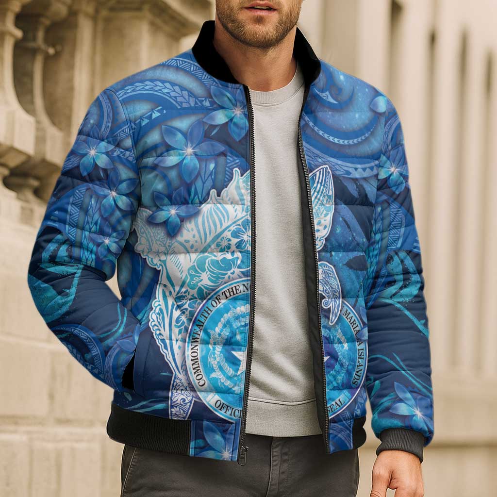 Personalised Northern Mariana Islands Bomber Puffer Jacket Galaxy Polynesian Shark Tattoo DT05 - Polynesian Pride