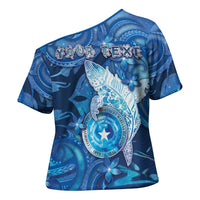 Personalised Northern Mariana Islands Cross Shoulder Shirt Galaxy Polynesian Shark Tattoo DT05 - Polynesian Pride