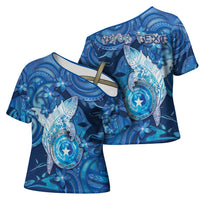 Personalised Northern Mariana Islands Cross Shoulder Shirt Galaxy Polynesian Shark Tattoo DT05 - Polynesian Pride