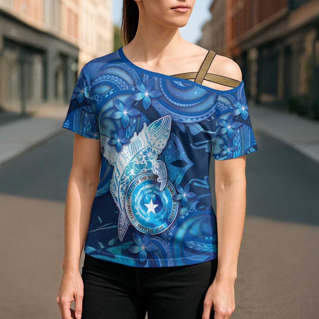 Personalised Northern Mariana Islands Cross Shoulder Shirt Galaxy Polynesian Shark Tattoo DT05 - Polynesian Pride
