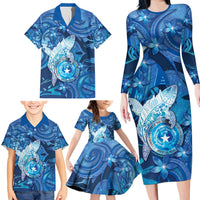 Personalised Northern Mariana Islands Family Matching Long Sleeve Bodycon Dress and Hawaiian Shirt Galaxy Polynesian Shark Tattoo - Polynesian Pride