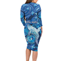 Personalised Northern Mariana Islands Family Matching Long Sleeve Bodycon Dress and Hawaiian Shirt Galaxy Polynesian Shark Tattoo - Polynesian Pride