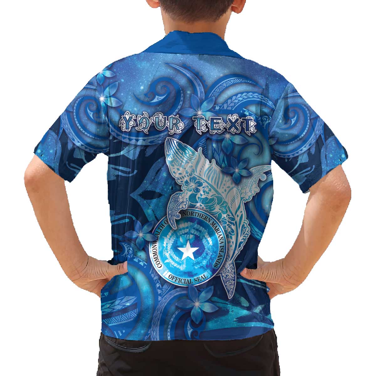 Personalised Northern Mariana Islands Family Matching Off The Shoulder Long Sleeve Dress and Hawaiian Shirt Galaxy Polynesian Shark Tattoo - Polynesian Pride