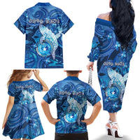 Personalised Northern Mariana Islands Family Matching Off The Shoulder Long Sleeve Dress and Hawaiian Shirt Galaxy Polynesian Shark Tattoo - Polynesian Pride