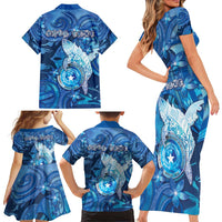 Personalised Northern Mariana Islands Family Matching Short Sleeve Bodycon Dress and Hawaiian Shirt Galaxy Polynesian Shark Tattoo - Polynesian Pride
