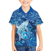 Personalised Northern Mariana Islands Kid Hawaiian Shirt Galaxy Polynesian Shark Tattoo DT05 Kid Blue - Polynesian Pride