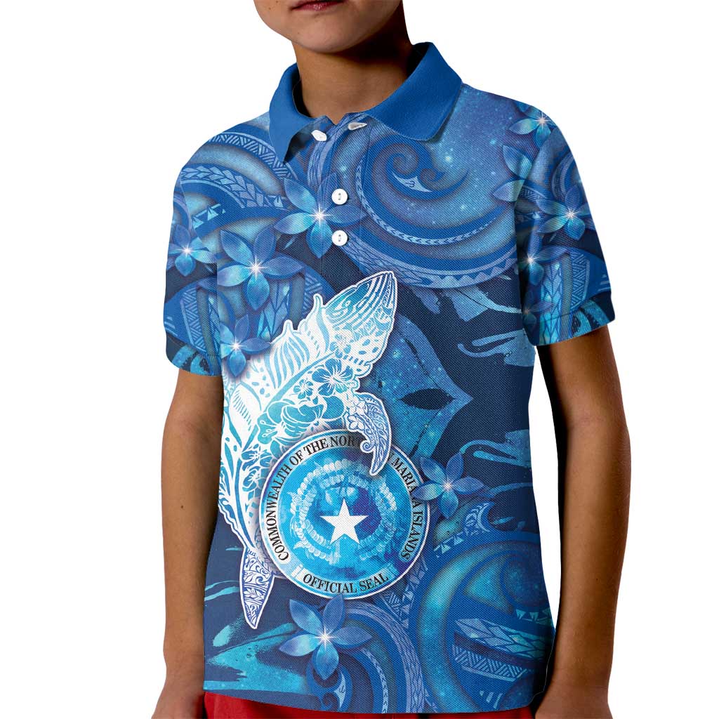 Personalised Northern Mariana Islands Kid Polo Shirt Galaxy Polynesian Shark Tattoo DT05 Kid Blue - Polynesian Pride