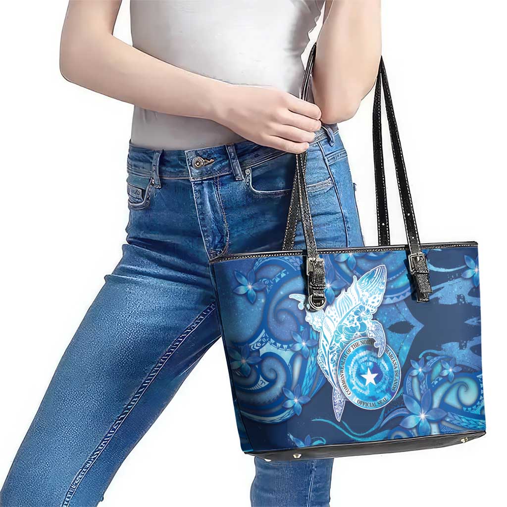 Northern Mariana Islands Leather Tote Bag Galaxy Polynesian Shark Tattoo DT05 - Polynesian Pride