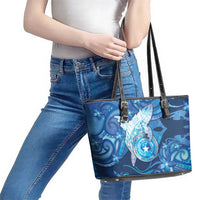 Northern Mariana Islands Leather Tote Bag Galaxy Polynesian Shark Tattoo DT05 - Polynesian Pride