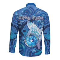 Personalised Northern Mariana Islands Long Sleeve Button Shirt Galaxy Polynesian Shark Tattoo DT05 - Polynesian Pride