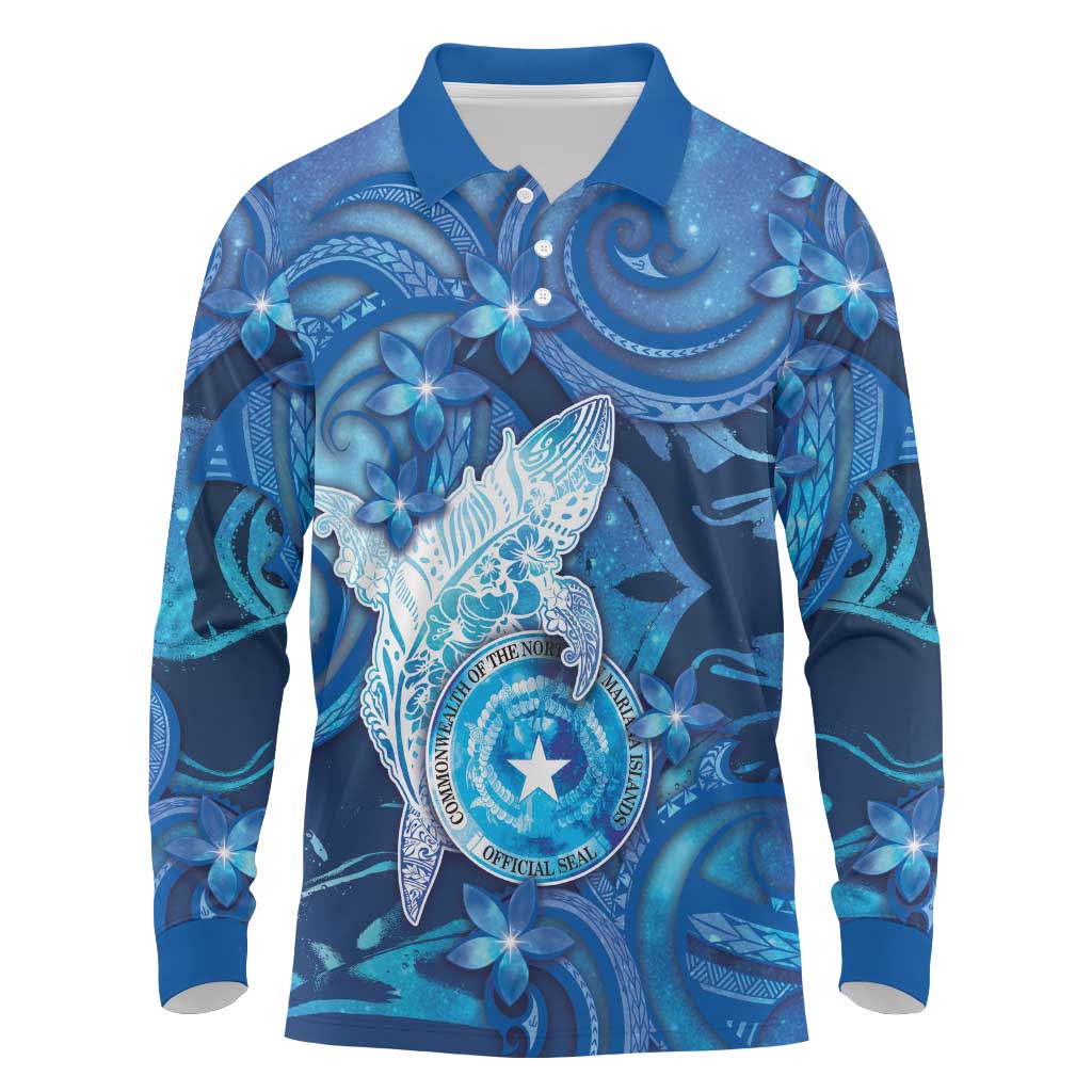 Personalised Northern Mariana Islands Long Sleeve Polo Shirt Galaxy Polynesian Shark Tattoo DT05 Blue - Polynesian Pride