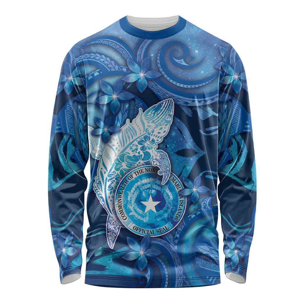Personalised Northern Mariana Islands Long Sleeve Shirt Galaxy Polynesian Shark Tattoo DT05 Unisex Blue - Polynesian Pride