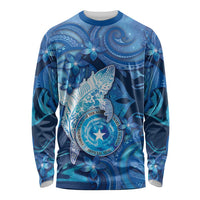 Personalised Northern Mariana Islands Long Sleeve Shirt Galaxy Polynesian Shark Tattoo DT05 Unisex Blue - Polynesian Pride