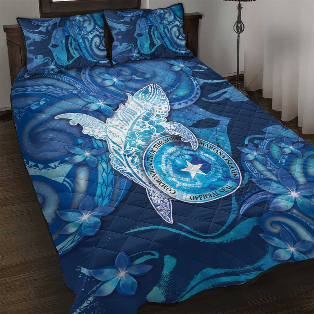 Northern Mariana Islands Quilt Bed Set Galaxy Polynesian Shark Tattoo DT05 Blue - Polynesian Pride
