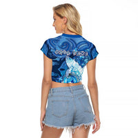 Personalised Northern Mariana Islands Raglan Cropped T Shirt Galaxy Polynesian Shark Tattoo - Polynesian Pride