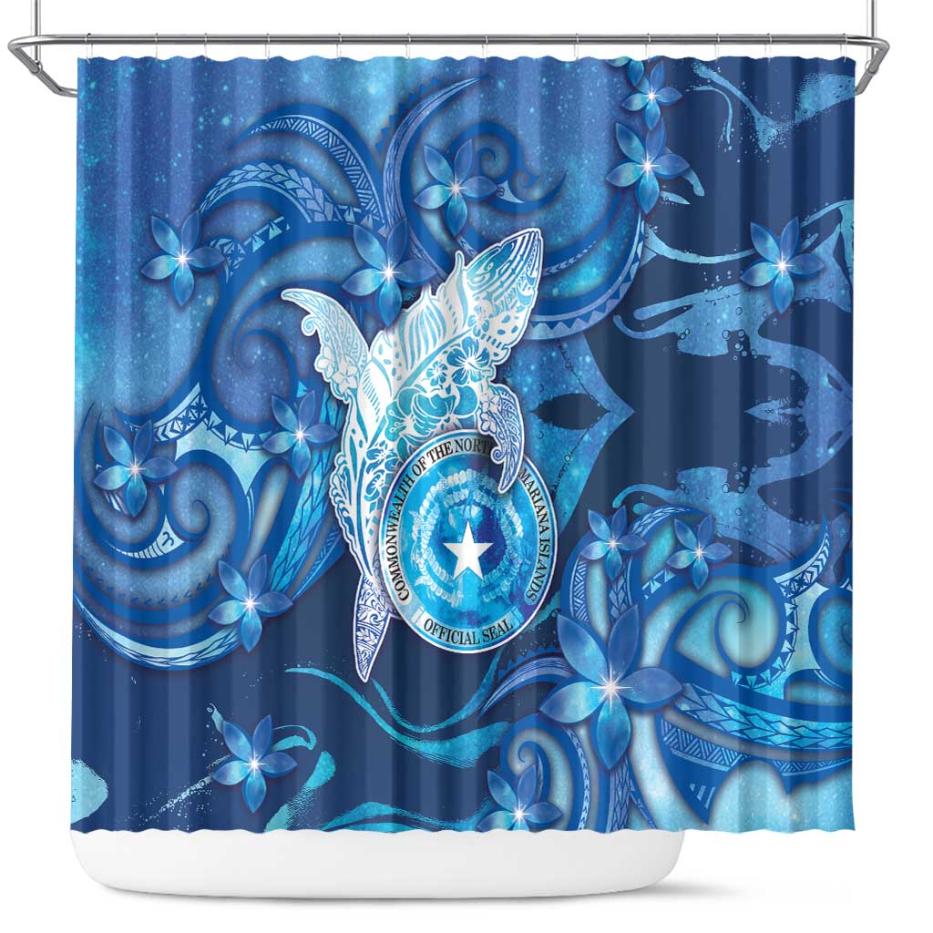 Northern Mariana Islands Shower Curtain Galaxy Polynesian Shark Tattoo DT05 Blue - Polynesian Pride