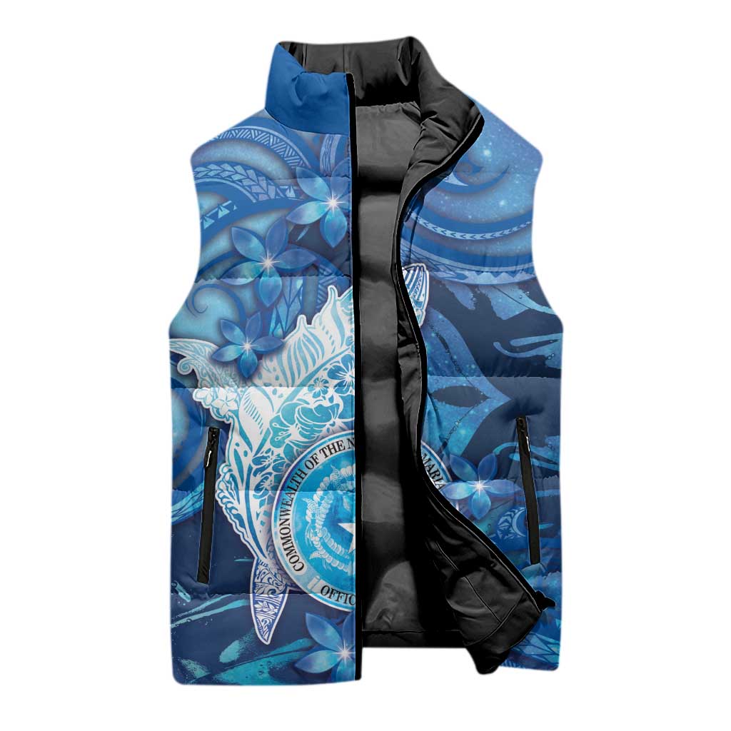 Personalised Northern Mariana Islands Sleeveless Puffer Jacket Galaxy Polynesian Shark Tattoo DT05 - Polynesian Pride