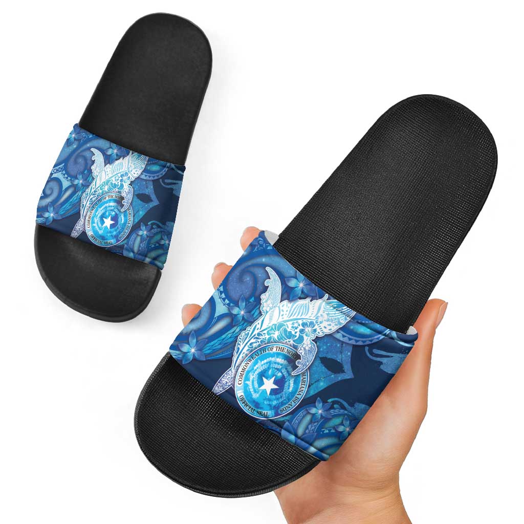 Northern Mariana Islands Slide Sandals Galaxy Polynesian Shark Tattoo - Polynesian Pride